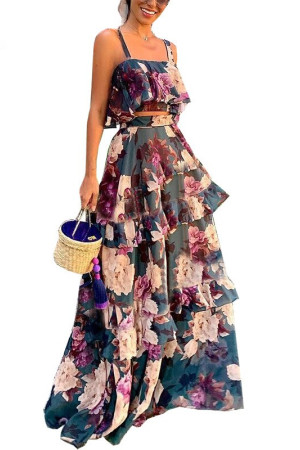 Boho Floral Cami Crop Top and Pants Two Piece Set