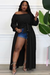 Plus Size Off The Shoulder Full Sleeve Irregular Maxi Dress - The Perfect Fall Casual Street Outfit