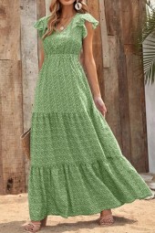 Maxi Boho Summer Dress: Elegant Flying Sleeves with Patchwork Ruffles