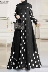 Polka Dot Muslim Dress: Bohemian Casual Abaya