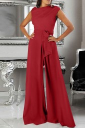 Summer Streetwear Draped Wide Leg Jumpsuit with Belt