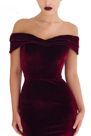 Velvet Off Shoulder Ruched Bodycon Formal Dress