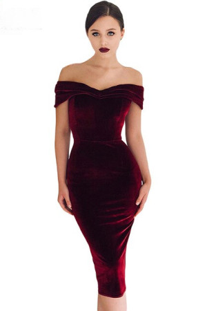 Velvet Off Shoulder Ruched Bodycon Formal Dress