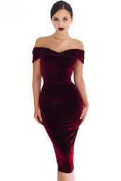 Velvet Off Shoulder Ruched Bodycon Formal Dress