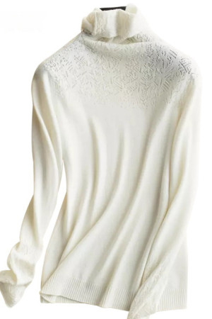 Cashmere Wool Turtleneck Hollow Sleeve Pullover Sweater