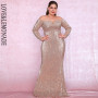 Sequin Off Shoulder Deep V-Neck Plus Size Bodycon Maxi Dress