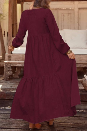 Bohemian Ruffle Long Sleeve Maxi Shirt Dress