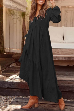 Bohemian Ruffle Long Sleeve Maxi Shirt Dress