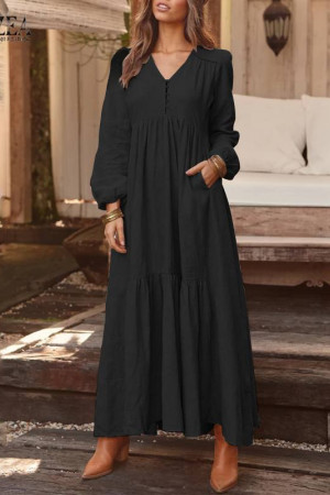 Bohemian Ruffle Long Sleeve Maxi Shirt Dress