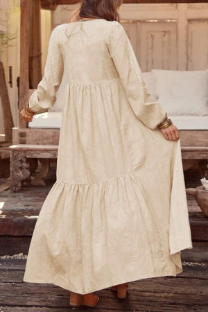 Bohemian Ruffle Long Sleeve Maxi Shirt Dress