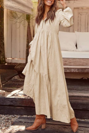 Bohemian Ruffle Long Sleeve Maxi Shirt Dress