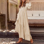 Bohemian Ruffle Long Sleeve Maxi Shirt Dress