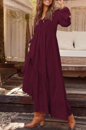 Bohemian Ruffle Long Sleeve Maxi Shirt Dress