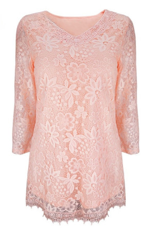 Vintage Floral Lace Round Neck 3/4 Sleeve Plus Size Blouse