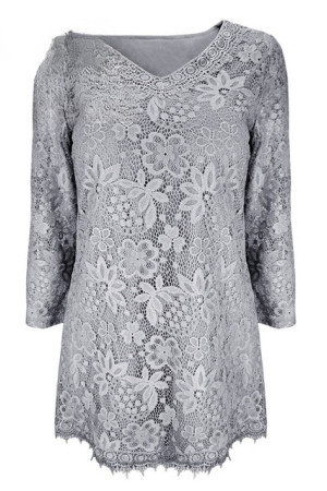 Vintage Floral Lace Round Neck 3/4 Sleeve Plus Size Blouse