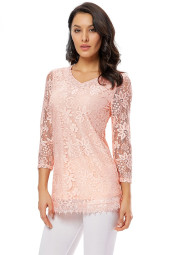 Vintage Floral Lace Round Neck 3/4 Sleeve Plus Size Blouse