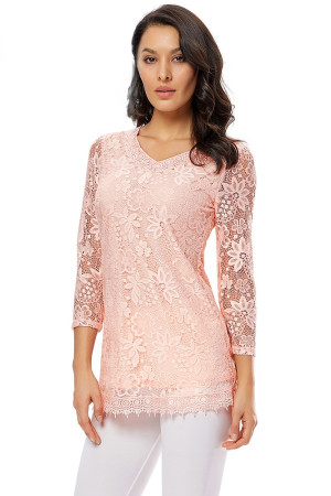 Vintage Floral Lace Round Neck 3/4 Sleeve Plus Size Blouse