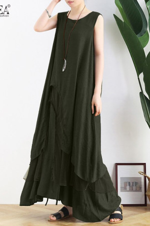 Vintage Asymmetrical Sleeveless Plus Size Tank Dress