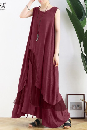 Vintage Asymmetrical Sleeveless Plus Size Tank Dress