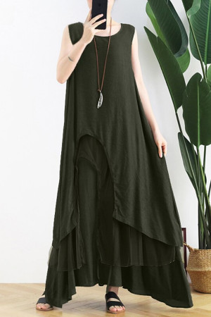 Vintage Asymmetrical Sleeveless Plus Size Tank Dress
