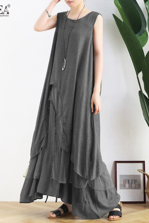 Vintage Asymmetrical Sleeveless Plus Size Tank Dress