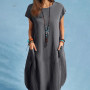 Loose Cotton Short Sleeve Ruffle Knee Length Dress