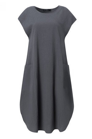 Loose Cotton Short Sleeve Ruffle Knee Length Dress