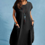 Loose Cotton Short Sleeve Ruffle Knee Length Dress
