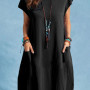 Loose Cotton Short Sleeve Ruffle Knee Length Dress