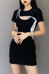 Summer Street Sports Two-Hollow Waist Show Thin Word Skirt Bodycon Dress