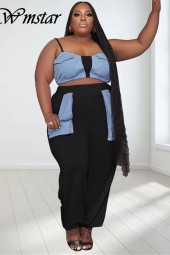 Plus Size Summer Patchwork Two Piece Outfit Sweatpants Tracksuit Set