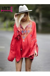 Boho Embroidery Tassel Vneck Hippie Chic Loose Blusas Feminino Fall