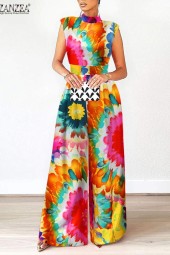 Zamzea Elegant Floral Summer Overall with Turtleneck and Wide Legs