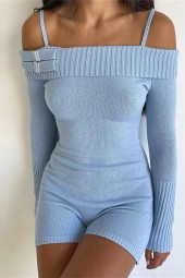 Knitted Off Shoulder Slim Fit Jumpsuit: Casual Spring/Fall Rompers