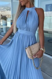 Pink Pleated Beach Dress: Sleeveless, Backless, Maxi Sundress