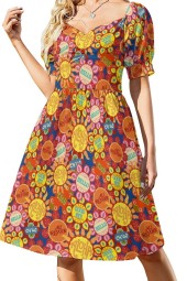 Blooming Elegance: It's Small World Flowers Long Sleeve Dress