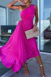 Elegant Asymmetric Pleated Beach Dress with Slant Collar