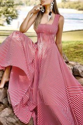 Striped Maxi Beach Sundress: Summer France's Elegant Chic