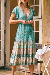 Vintage Floral Boho Maxi Beach Dress