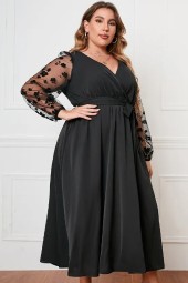 Plus Size Neck Lace Long Sleeves Maxi Elegant Casual Dress