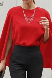 Elegant Casual Neck Loose Cloak Cape Tops Poncho Blouse Autumn Solid Shirt Work Blusas Chemise Streetwear