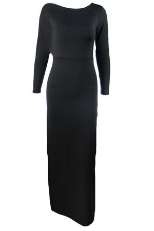 Backless High Side Split Long Sleeve Bodycon Maxi Dress
