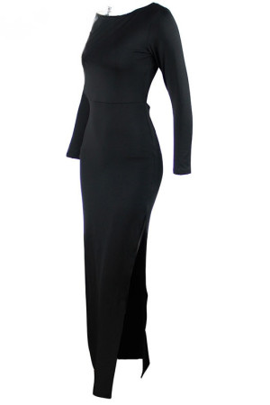 Backless High Side Split Long Sleeve Bodycon Maxi Dress