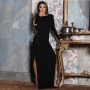 Backless High Side Split Long Sleeve Bodycon Maxi Dress