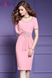 Elegant Beaded Pink Office Party Robe Designer Pencil Dress - Plus Size