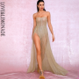 Glitter Strapless Tube Split Maxi Dress