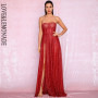 Glitter Strapless Tube Split Maxi Dress