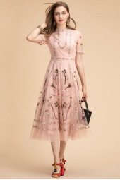 Elegant Summer Floral Embroidered Vintage Party Dress