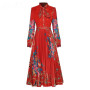 Bow Collar Floral Lace Pleated A-Line Maxi Dress