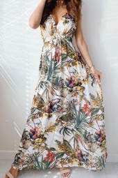 Bohemian Summer Bliss: Beach Sleeveless Floral Long Dress with Backless Design and High Quality